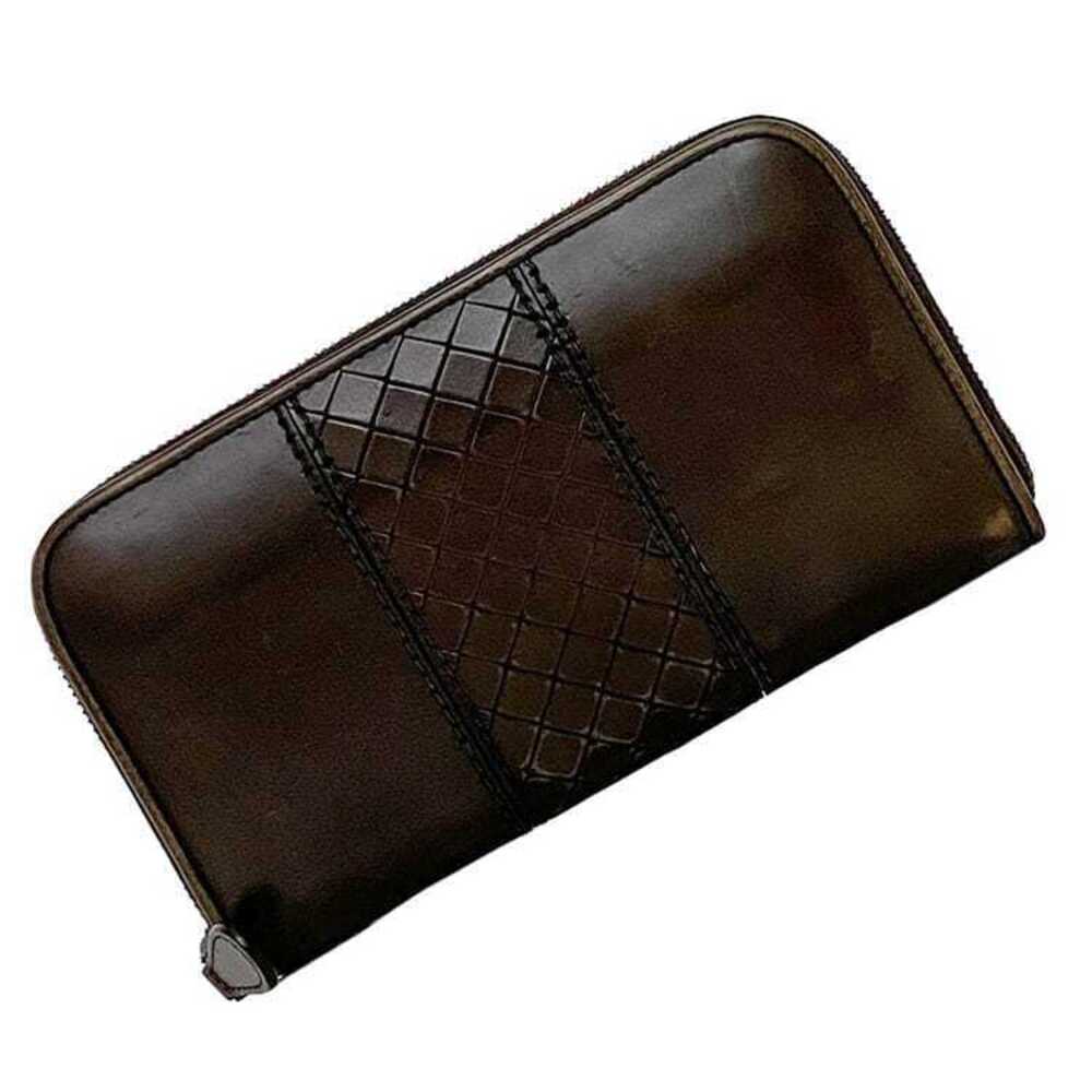 Bottega Veneta Round Zipper Long Wallet Intrecciato Leather Woven Brown